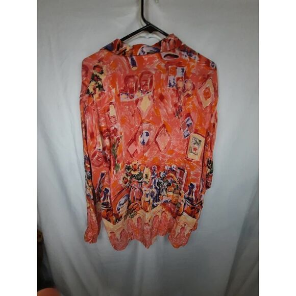 Natalie + Me Pure Silk Button Up Floral Watercolor Art Button Front L Large - Picture 6 of 6